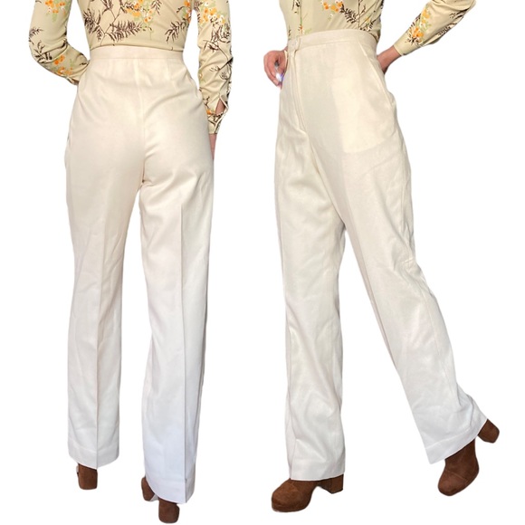 Vintage 70s NWT Pendleton Wool Trousers Slacks in Cream, 28” Waist, Deadstock - Picture 2 of 5